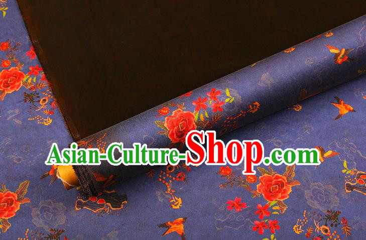 China Classical Cheongsam Gambiered Guangdong Gauze Traditional Peony Pattern Blue Brocade Drapery Silk Fabric China Classical Cheongsam Gambiered Guangdong Gauze Traditional Peony Pattern Blue Brocade Drapery Silk Fabric