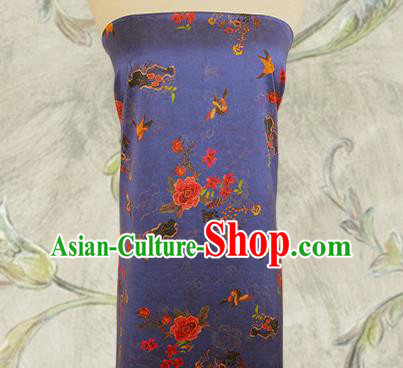 China Classical Cheongsam Gambiered Guangdong Gauze Traditional Peony Pattern Blue Brocade Drapery Silk Fabric China Classical Cheongsam Gambiered Guangdong Gauze Traditional Peony Pattern Blue Brocade Drapery Silk Fabric