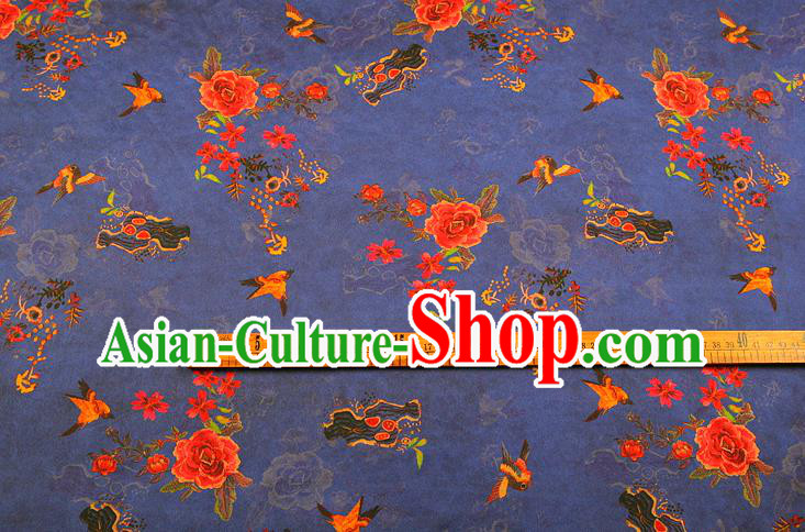China Classical Cheongsam Gambiered Guangdong Gauze Traditional Peony Pattern Blue Brocade Drapery Silk Fabric China Classical Cheongsam Gambiered Guangdong Gauze Traditional Peony Pattern Blue Brocade Drapery Silk Fabric