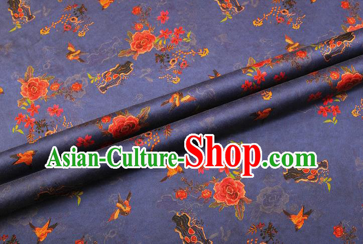 China Classical Cheongsam Gambiered Guangdong Gauze Traditional Peony Pattern Blue Brocade Drapery Silk Fabric China Classical Cheongsam Gambiered Guangdong Gauze Traditional Peony Pattern Blue Brocade Drapery Silk Fabric