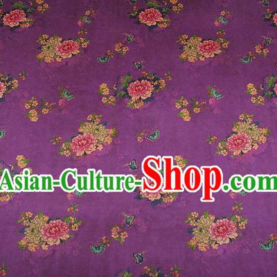 China Silk Fabric Classical Cheongsam Gambiered Guangdong Gauze Traditional Peony Pattern Purple Brocade Drapery
