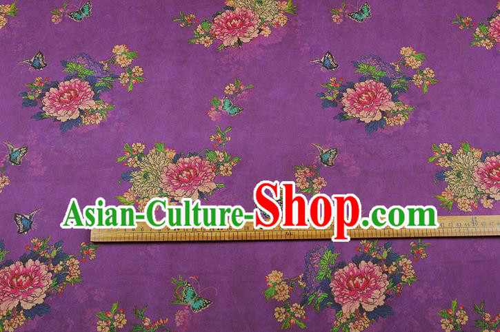 China Silk Fabric Classical Cheongsam Gambiered Guangdong Gauze Traditional Peony Pattern Purple Brocade Drapery China Silk Fabric Classical Cheongsam Gambiered Guangdong Gauze Traditional Peony Pattern Purple Brocade Drapery