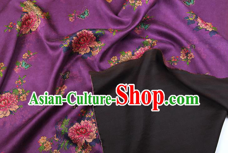 China Silk Fabric Classical Cheongsam Gambiered Guangdong Gauze Traditional Peony Pattern Purple Brocade Drapery China Silk Fabric Classical Cheongsam Gambiered Guangdong Gauze Traditional Peony Pattern Purple Brocade Drapery