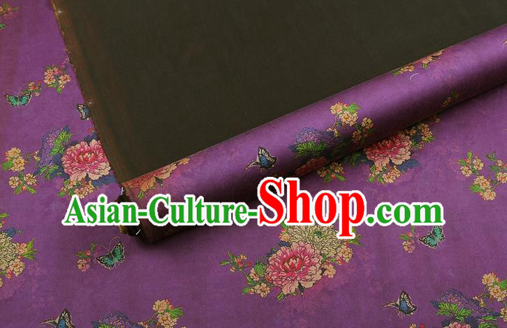 China Silk Fabric Classical Cheongsam Gambiered Guangdong Gauze Traditional Peony Pattern Purple Brocade Drapery China Silk Fabric Classical Cheongsam Gambiered Guangdong Gauze Traditional Peony Pattern Purple Brocade Drapery