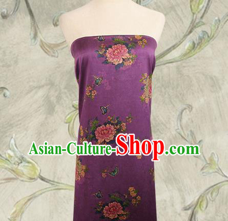 China Silk Fabric Classical Cheongsam Gambiered Guangdong Gauze Traditional Peony Pattern Purple Brocade Drapery China Silk Fabric Classical Cheongsam Gambiered Guangdong Gauze Traditional Peony Pattern Purple Brocade Drapery