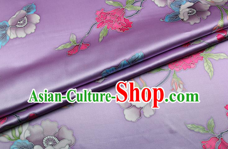 China Traditional Peony Pattern Lilac Brocade Printing Silk Fabric Classical Cheongsam Satin Drapery China Traditional Peony Pattern Lilac Brocade Printing Silk Fabric Classical Cheongsam Satin Drapery