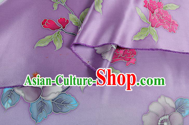 China Traditional Peony Pattern Lilac Brocade Printing Silk Fabric Classical Cheongsam Satin Drapery China Traditional Peony Pattern Lilac Brocade Printing Silk Fabric Classical Cheongsam Satin Drapery