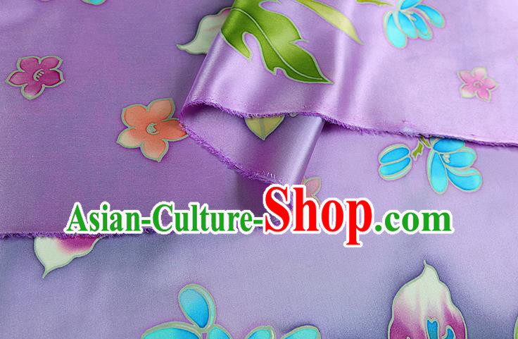 China Printing Silk Fabric Classical Cheongsam Satin Drapery Traditional Flowers Pattern Lilac Brocade China Printing Silk Fabric Classical Cheongsam Satin Drapery Traditional Flowers Pattern Lilac Brocade