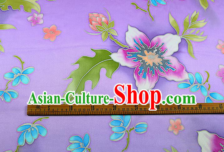 China Printing Silk Fabric Classical Cheongsam Satin Drapery Traditional Flowers Pattern Lilac Brocade China Printing Silk Fabric Classical Cheongsam Satin Drapery Traditional Flowers Pattern Lilac Brocade