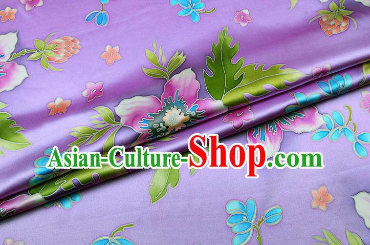 China Printing Silk Fabric Classical Cheongsam Satin Drapery Traditional Flowers Pattern Lilac Brocade China Printing Silk Fabric Classical Cheongsam Satin Drapery Traditional Flowers Pattern Lilac Brocade