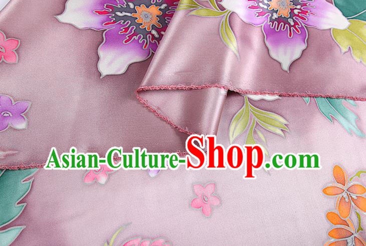 China Classical Cheongsam Satin Drapery Traditional Flowers Pattern Pink Brocade Printing Silk Fabric