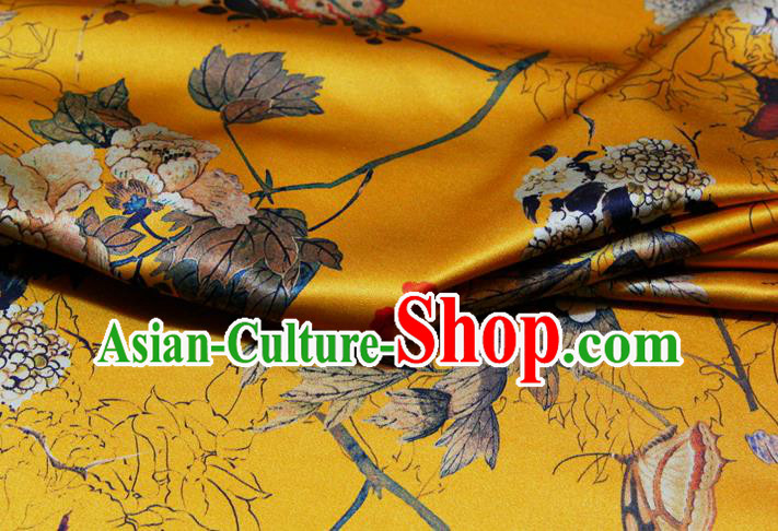 China Classical Cheongsam Printing Peony Yellow Satin Drapery Traditional Brocade Silk Fabric China Classical Cheongsam Printing Peony Yellow Satin Drapery Traditional Brocade Silk Fabric