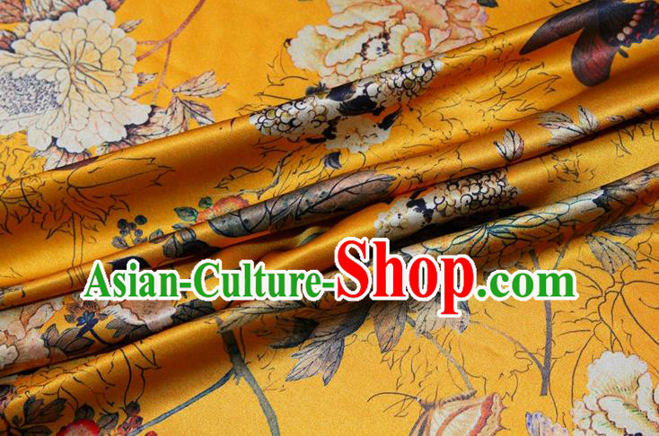 China Classical Cheongsam Printing Peony Yellow Satin Drapery Traditional Brocade Silk Fabric China Classical Cheongsam Printing Peony Yellow Satin Drapery Traditional Brocade Silk Fabric