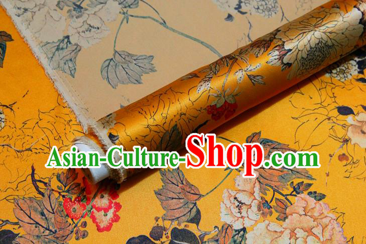 China Classical Cheongsam Printing Peony Yellow Satin Drapery Traditional Brocade Silk Fabric China Classical Cheongsam Printing Peony Yellow Satin Drapery Traditional Brocade Silk Fabric