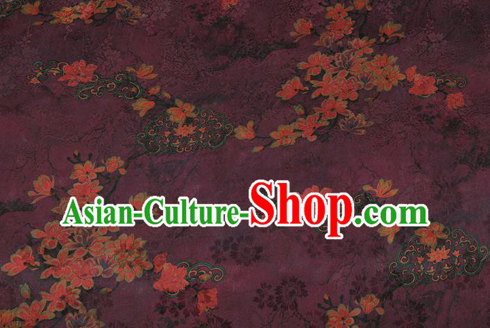 China Classical Purple Brocade Traditional Mangnolia Pattern Gambiered Guangdong Gauze Silk Fabric China Classical Purple Brocade Traditional Mangnolia Pattern Gambiered Guangdong Gauze Silk Fabric