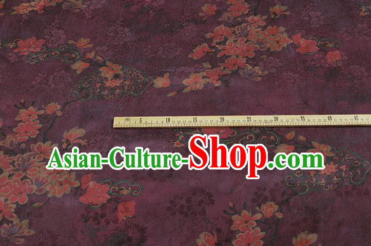 China Classical Purple Brocade Traditional Mangnolia Pattern Gambiered Guangdong Gauze Silk Fabric China Classical Purple Brocade Traditional Mangnolia Pattern Gambiered Guangdong Gauze Silk Fabric