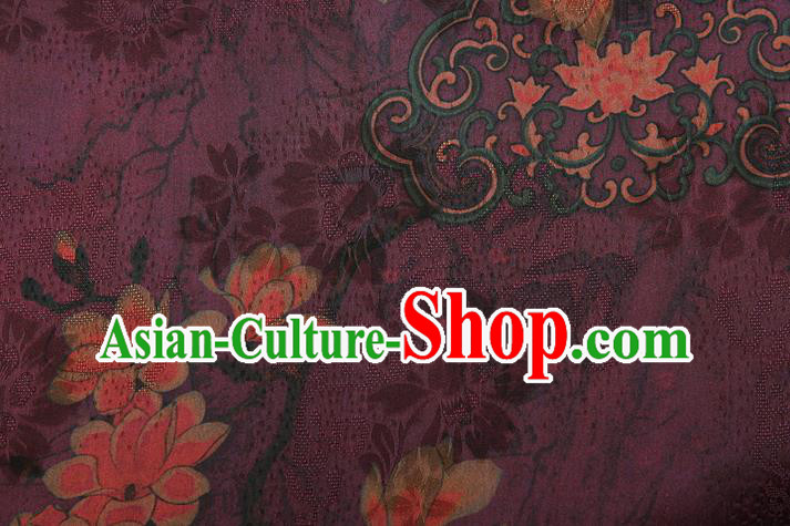 China Classical Purple Brocade Traditional Mangnolia Pattern Gambiered Guangdong Gauze Silk Fabric China Classical Purple Brocade Traditional Mangnolia Pattern Gambiered Guangdong Gauze Silk Fabric