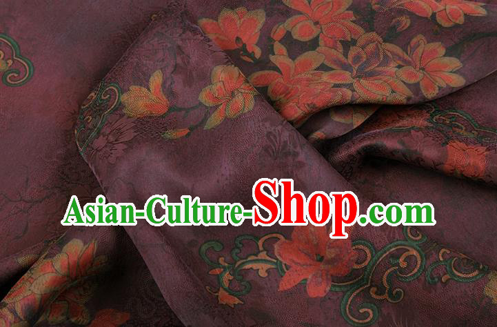 China Classical Purple Brocade Traditional Mangnolia Pattern Gambiered Guangdong Gauze Silk Fabric China Classical Purple Brocade Traditional Mangnolia Pattern Gambiered Guangdong Gauze Silk Fabric