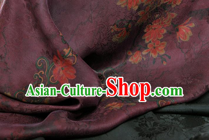 China Classical Purple Brocade Traditional Mangnolia Pattern Gambiered Guangdong Gauze Silk Fabric China Classical Purple Brocade Traditional Mangnolia Pattern Gambiered Guangdong Gauze Silk Fabric