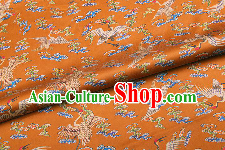 China Classical Silk Fabric Orange Brocade Traditional Cranes Pattern Gambiered Guangdong Gauze China Classical Silk Fabric Orange Brocade Traditional Cranes Pattern Gambiered Guangdong Gauze