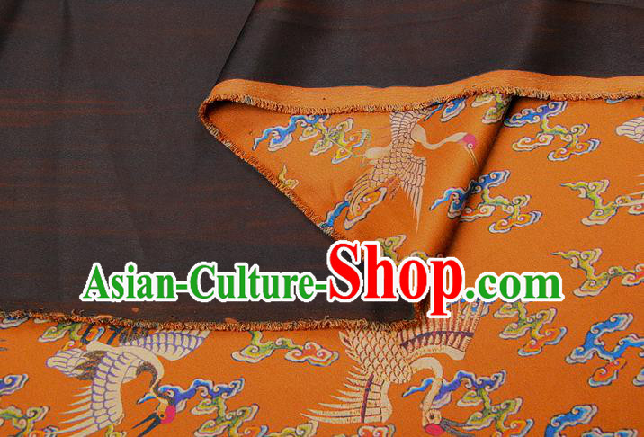 China Classical Silk Fabric Orange Brocade Traditional Cranes Pattern Gambiered Guangdong Gauze China Classical Silk Fabric Orange Brocade Traditional Cranes Pattern Gambiered Guangdong Gauze