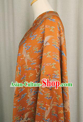 China Classical Silk Fabric Orange Brocade Traditional Cranes Pattern Gambiered Guangdong Gauze China Classical Silk Fabric Orange Brocade Traditional Cranes Pattern Gambiered Guangdong Gauze