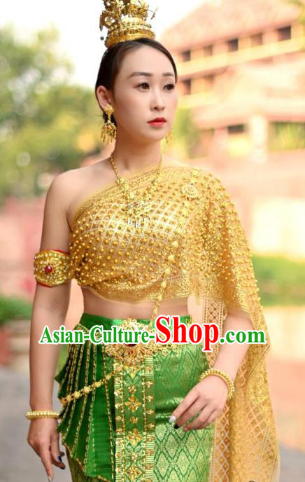 Asian Thai Female Folk Dance Embroidery Beads Uniforms Clothing Thailand Princess Green Dress Asian Thai Female Folk Dance Embroidery Beads Uniforms Clothing Thailand Princess Green Dress
