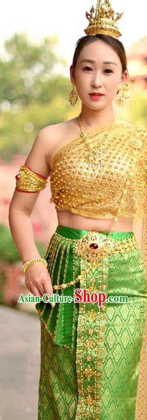 Asian Thai Female Folk Dance Embroidery Beads Uniforms Clothing Thailand Princess Green Dress Asian Thai Female Folk Dance Embroidery Beads Uniforms Clothing Thailand Princess Green Dress