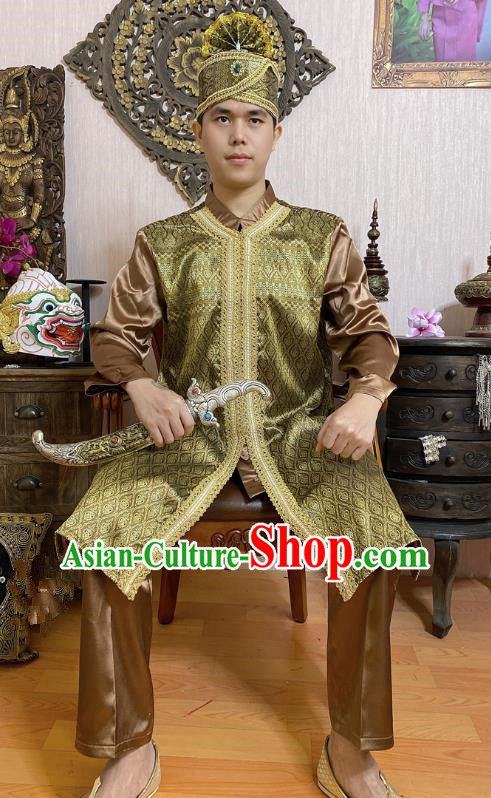 Thailand Traditional Folk Dance Costumes Asian Thai Court Prince Golden Costumes Thailand Traditional Folk Dance Costumes Asian Thai Court Prince Golden Costumes