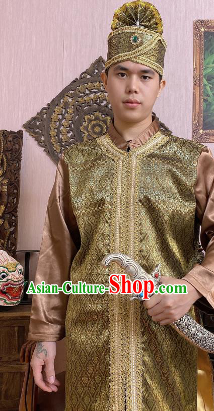 Thailand Traditional Folk Dance Costumes Asian Thai Court Prince Golden Costumes Thailand Traditional Folk Dance Costumes Asian Thai Court Prince Golden Costumes