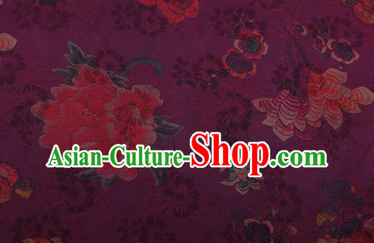 China Purple Gambiered Guangdong Gauze Traditional Silk Fabric Classical Cheongsam Peony Pattern Brocade China Purple Gambiered Guangdong Gauze Traditional Silk Fabric Classical Cheongsam Peony Pattern Brocade