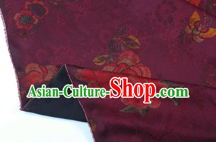 China Purple Gambiered Guangdong Gauze Traditional Silk Fabric Classical Cheongsam Peony Pattern Brocade China Purple Gambiered Guangdong Gauze Traditional Silk Fabric Classical Cheongsam Peony Pattern Brocade