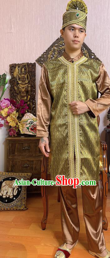 Thailand Traditional Folk Dance Costumes Asian Thai Court Prince Golden Costumes Thailand Traditional Folk Dance Costumes Asian Thai Court Prince Golden Costumes