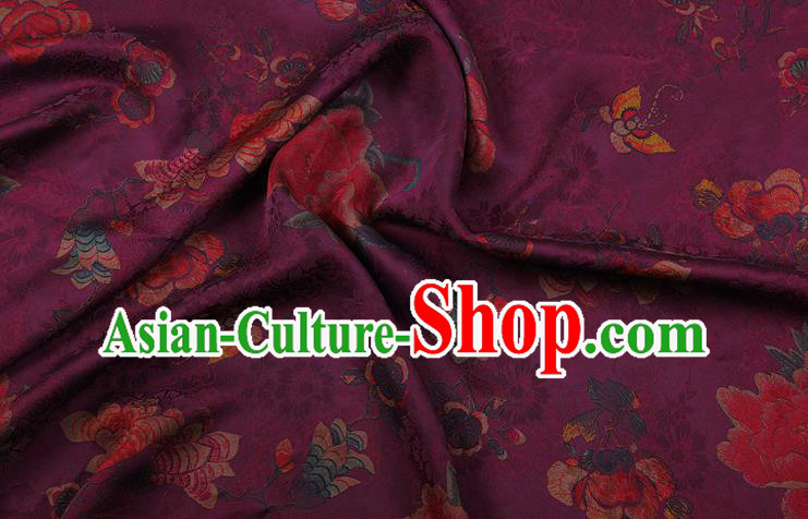 China Purple Gambiered Guangdong Gauze Traditional Silk Fabric Classical Cheongsam Peony Pattern Brocade China Purple Gambiered Guangdong Gauze Traditional Silk Fabric Classical Cheongsam Peony Pattern Brocade