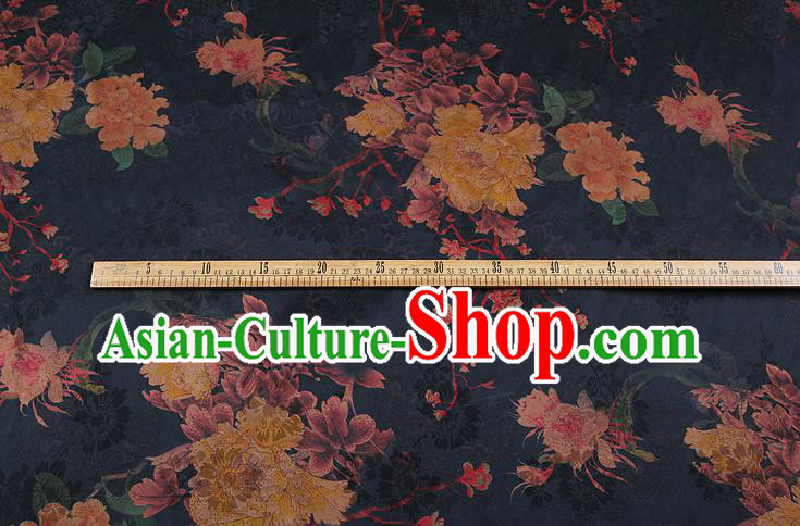 China Classical Cheongsam Peony Pattern Brocade Navy Gambiered Guangdong Gauze Traditional Silk Fabric China Classical Cheongsam Peony Pattern Brocade Navy Gambiered Guangdong Gauze Traditional Silk Fabric