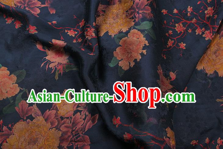 China Classical Cheongsam Peony Pattern Brocade Navy Gambiered Guangdong Gauze Traditional Silk Fabric China Classical Cheongsam Peony Pattern Brocade Navy Gambiered Guangdong Gauze Traditional Silk Fabric