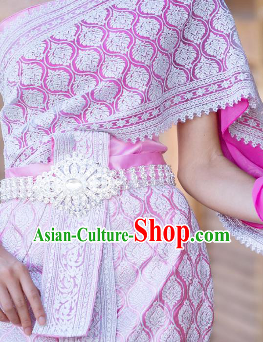Asian Thai Folk Dance Clothing Traditional Thailand Court Princess Rosy Dress Uniforms Asian Thai Folk Dance Clothing Traditional Thailand Court Princess Rosy Dress Uniforms