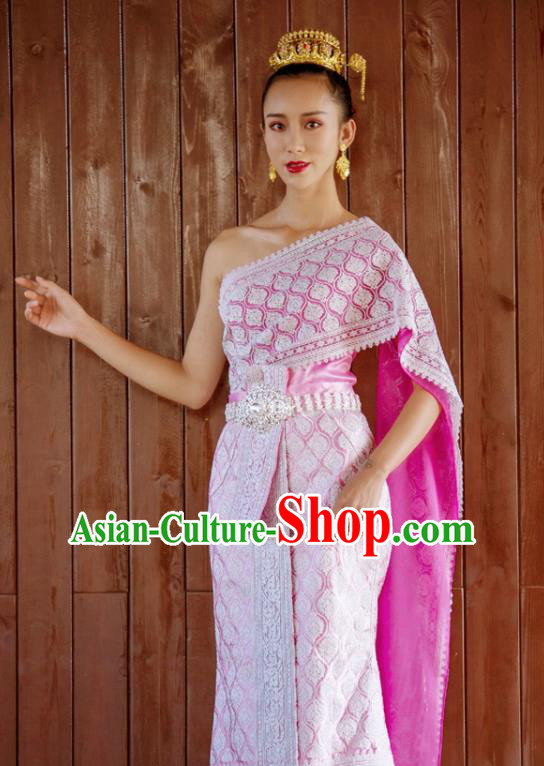 Asian Thai Folk Dance Clothing Traditional Thailand Court Princess Rosy Dress Uniforms Asian Thai Folk Dance Clothing Traditional Thailand Court Princess Rosy Dress Uniforms