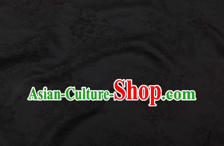 China Classical Cheongsam Peony Pattern Brocade Navy Gambiered Guangdong Gauze Traditional Silk Fabric China Classical Cheongsam Peony Pattern Brocade Navy Gambiered Guangdong Gauze Traditional Silk Fabric