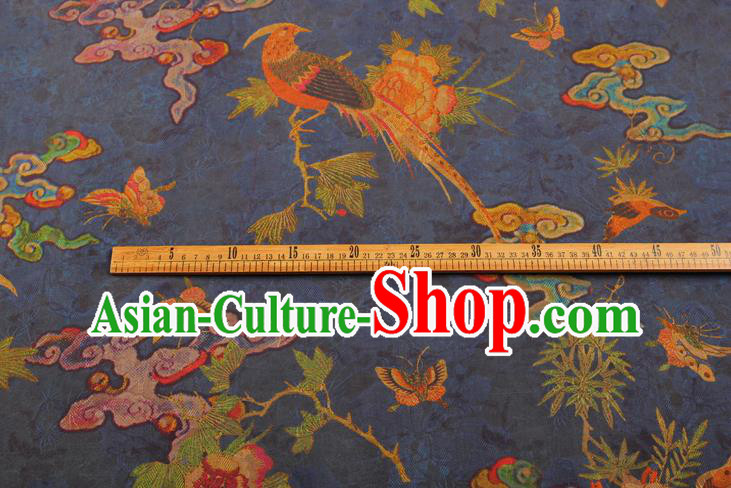 China Classical Cheongsam Birds Pattern Brocade Traditional Silk Fabric Blue Gambiered Guangdong Gauze China Classical Cheongsam Birds Pattern Brocade Traditional Silk Fabric Blue Gambiered Guangdong Gauze