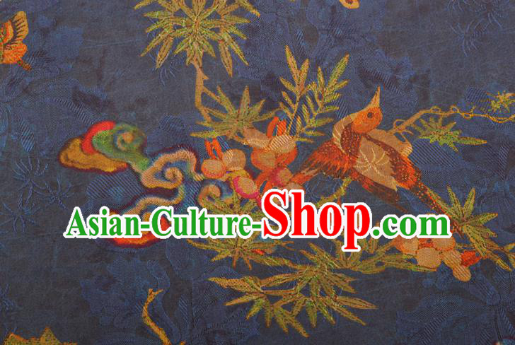 China Classical Cheongsam Birds Pattern Brocade Traditional Silk Fabric Blue Gambiered Guangdong Gauze China Classical Cheongsam Birds Pattern Brocade Traditional Silk Fabric Blue Gambiered Guangdong Gauze