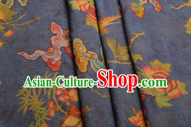 China Classical Cheongsam Birds Pattern Brocade Traditional Silk Fabric Blue Gambiered Guangdong Gauze China Classical Cheongsam Birds Pattern Brocade Traditional Silk Fabric Blue Gambiered Guangdong Gauze