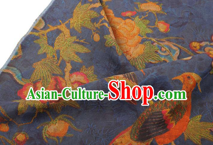 China Classical Cheongsam Birds Pattern Brocade Traditional Silk Fabric Blue Gambiered Guangdong Gauze China Classical Cheongsam Birds Pattern Brocade Traditional Silk Fabric Blue Gambiered Guangdong Gauze