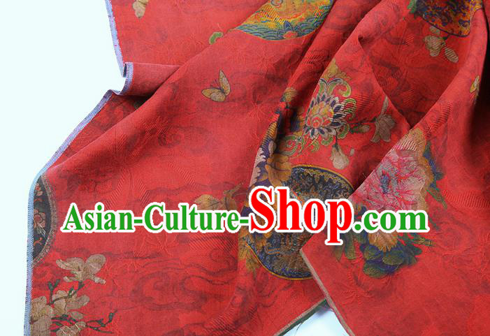 China Classical Wedding Dress Red Brocade Traditional Peony Pattern Gambiered Guangdong Gauze Silk Fabric China Classical Wedding Dress Red Brocade Traditional Peony Pattern Gambiered Guangdong Gauze Silk Fabric
