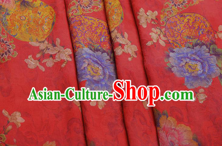 China Classical Wedding Dress Red Brocade Traditional Peony Pattern Gambiered Guangdong Gauze Silk Fabric China Classical Wedding Dress Red Brocade Traditional Peony Pattern Gambiered Guangdong Gauze Silk Fabric