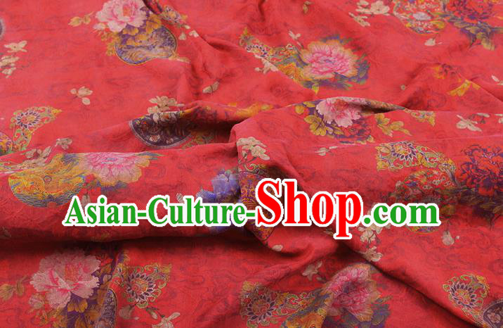 China Classical Wedding Dress Red Brocade Traditional Peony Pattern Gambiered Guangdong Gauze Silk Fabric China Classical Wedding Dress Red Brocade Traditional Peony Pattern Gambiered Guangdong Gauze Silk Fabric