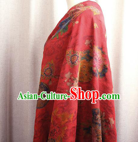 China Classical Wedding Dress Red Brocade Traditional Peony Pattern Gambiered Guangdong Gauze Silk Fabric China Classical Wedding Dress Red Brocade Traditional Peony Pattern Gambiered Guangdong Gauze Silk Fabric