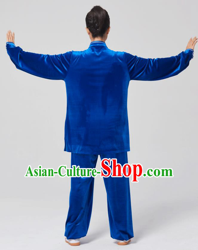 China Tai Chi Kung Fu Costumes Traditional Martial Arts Embroidered Royalblue Velvet Uniforms China Tai Chi Kung Fu Costumes Traditional Martial Arts Embroidered Royalblue Velvet Uniforms