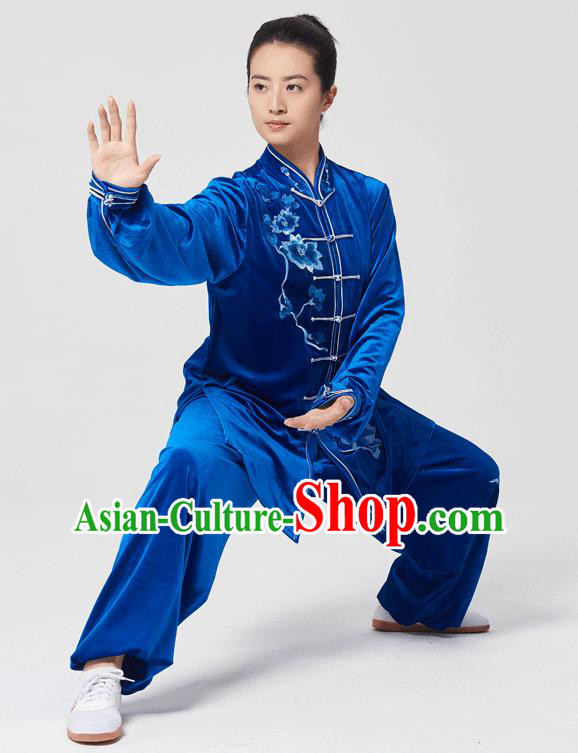 China Tai Chi Kung Fu Costumes Traditional Martial Arts Embroidered Royalblue Velvet Uniforms China Tai Chi Kung Fu Costumes Traditional Martial Arts Embroidered Royalblue Velvet Uniforms