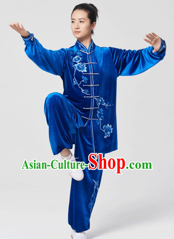 China Tai Chi Kung Fu Costumes Traditional Martial Arts Embroidered Royalblue Velvet Uniforms China Tai Chi Kung Fu Costumes Traditional Martial Arts Embroidered Royalblue Velvet Uniforms